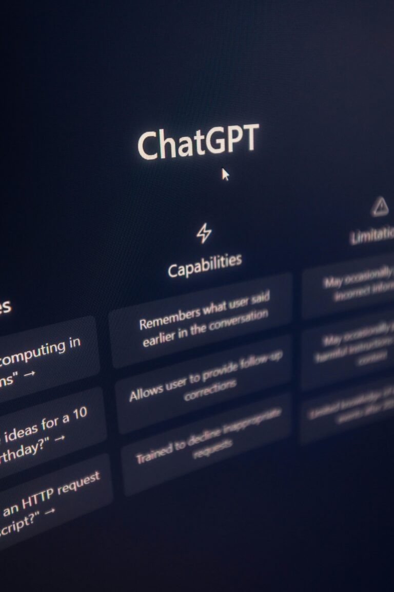 One Page Vertical shot of ChatGPT interface on screen highlighting AI capabilities.